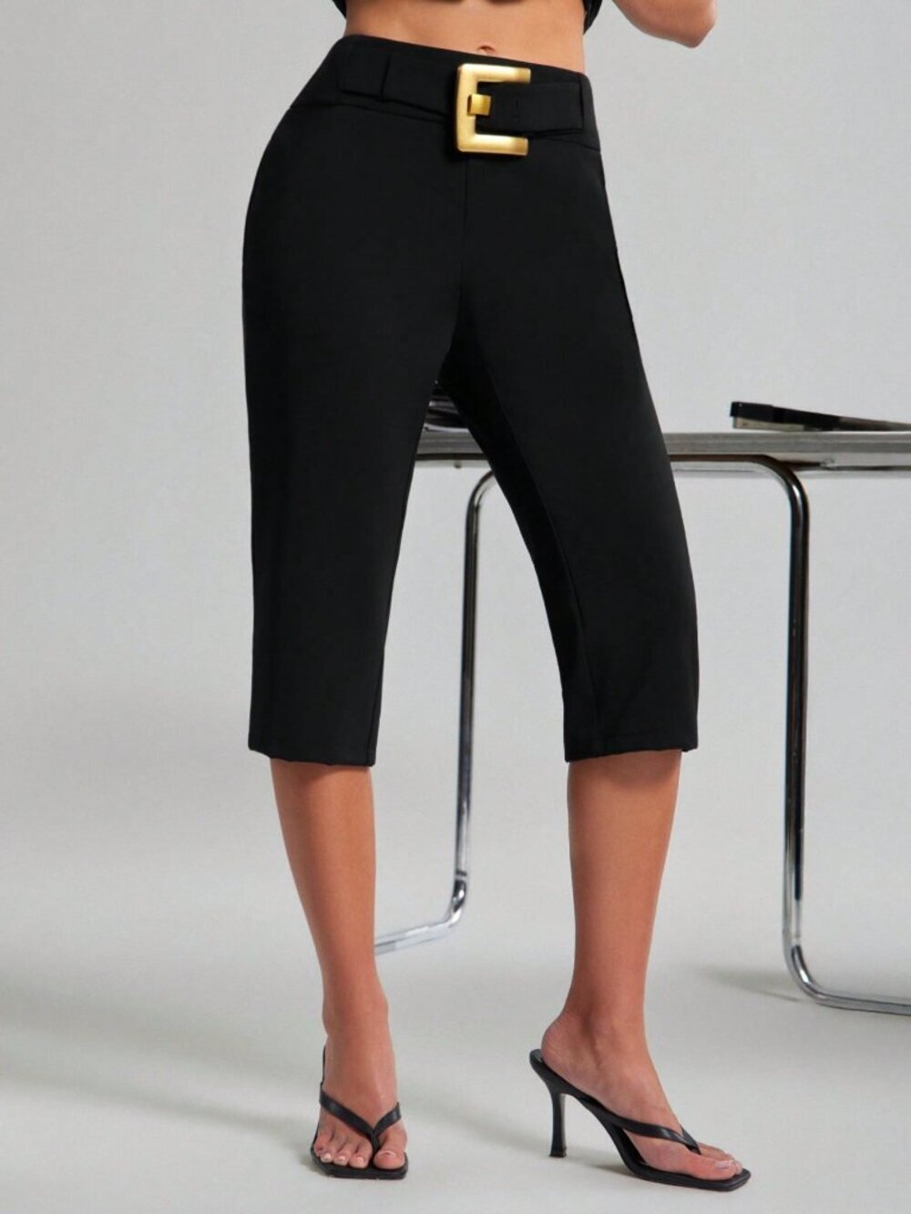 Black Casual Women's Classy Elegant Capri Pants